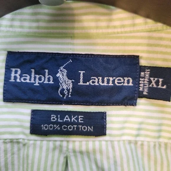 Ralph Lauren Button‎ Down Shirt - Men's Size XL - Green and White - Long Sleeve - Picture 6 of 9